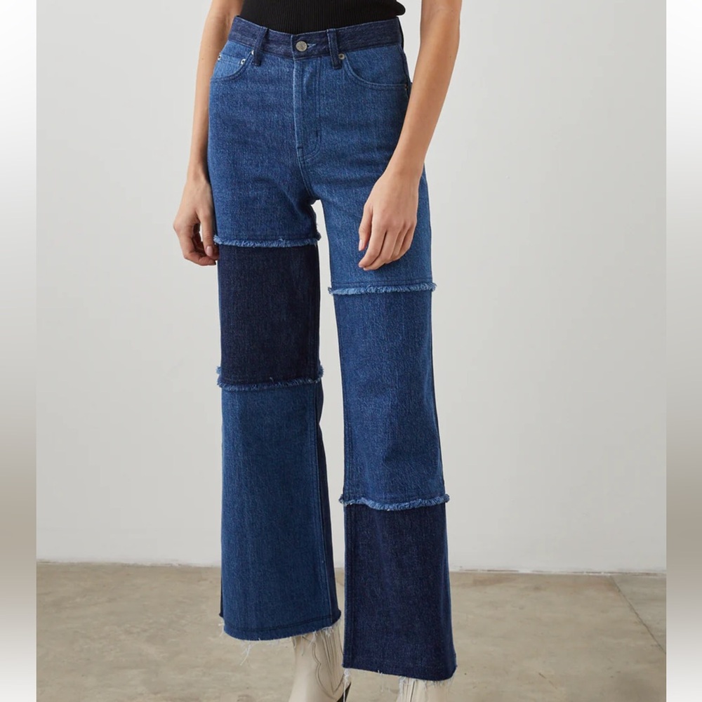 Rails Getty Crop Jeans Womens Size 31 Indigo Patchwork High Rise Wide Leg H - Picture 16 of 16